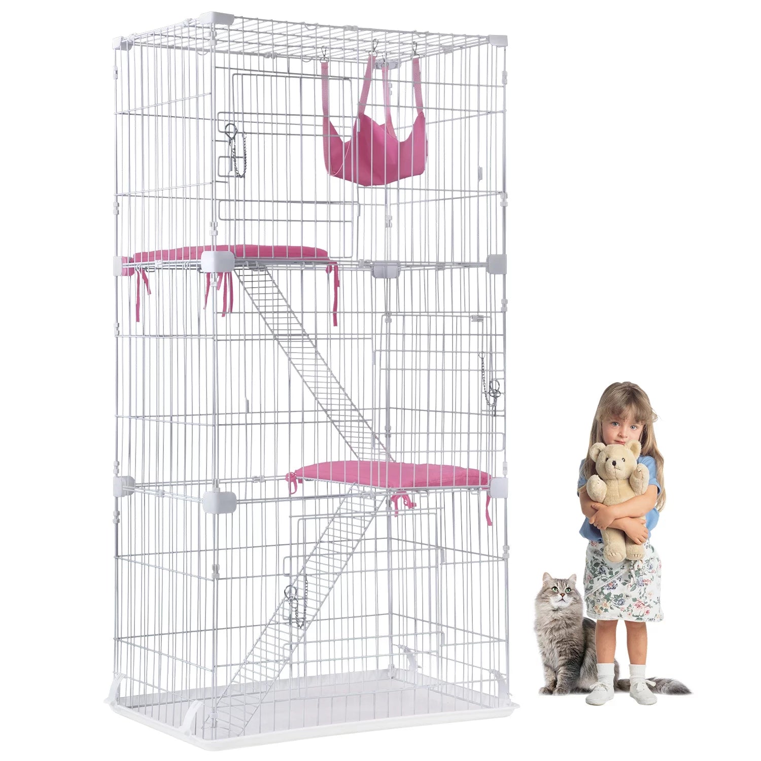 Hammock Playpen Cat Cage, 3-Tier, Black, 67-In