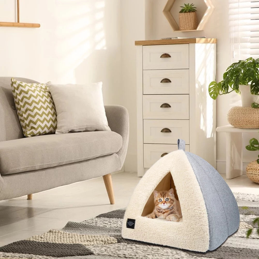 Cat Bed for Indoor Cats - Pet Cave Bed Cat Cave Bed Cat House Cat Tent with Removable Washable Cushioned Pillow, Soft and Self Warming Kitten Beds & Furniture, Pet Bed