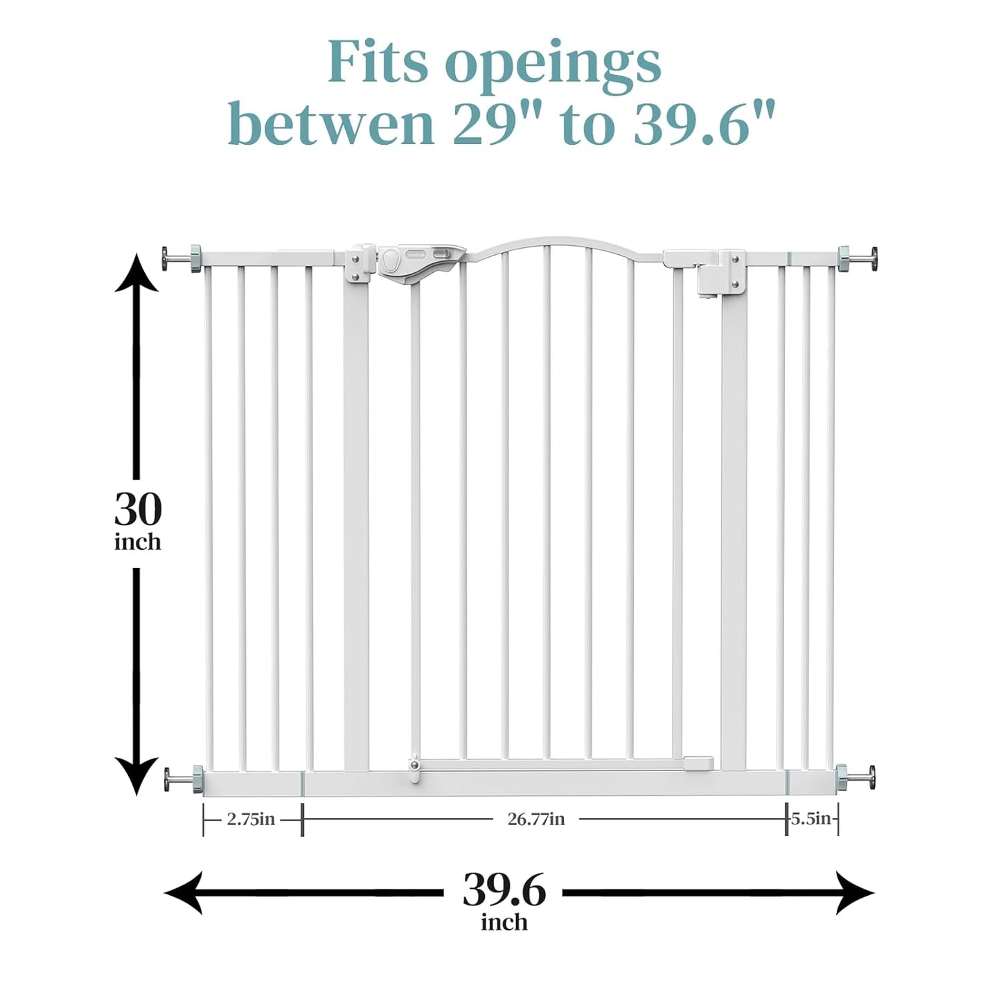 29-39.6" Baby Gate for Pets, Auto Close Both Sides Dog Gate with One-Hand Opening, 30" Tall Safety Gates for Stairs, Hallways, Bedrooms, Wall Pressure Mount No Drill, White