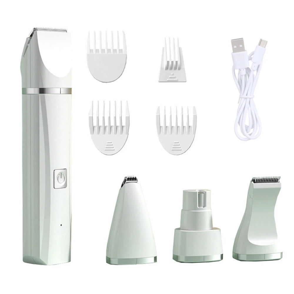 UBBT 4 in 1 Pet Electric Hair Clipper with 4 Blades Grooming Trimmer Nail Grinder Professional Recharge Haircut for Dogs Cat