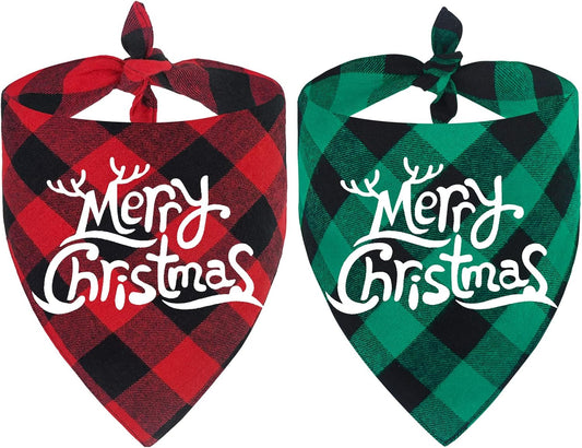 2 Pack Dog Bandana Christmas Classic Buffalo Plaid Pets Scarf Triangle Bibs Kerchief Set Pet Costume Accessories Decoration for Small Medium Large Dogs Cats Pets (Large)