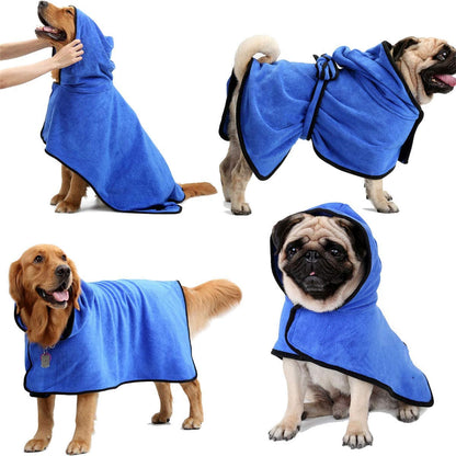 Microfiber Dog Bathrobe, Quick Drying Pet Bath Robe, Pets Super Absorbent Towel for Dogs and Cats, Machine Washable-Blue